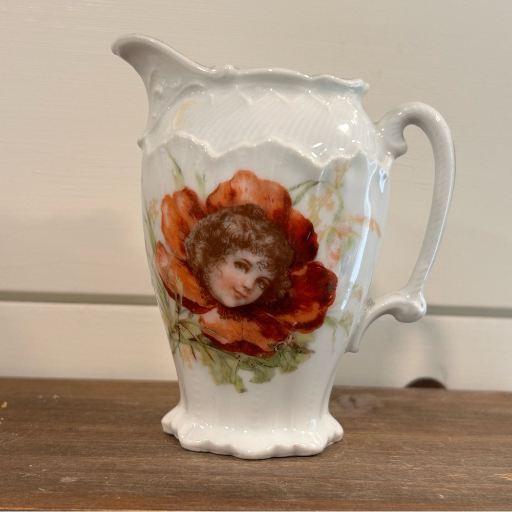 Vintage Victorian Creamer Woman’s Face & Poppies